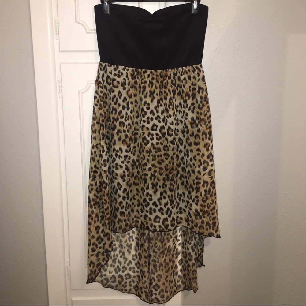 Black Leopard Print Strapless Dress